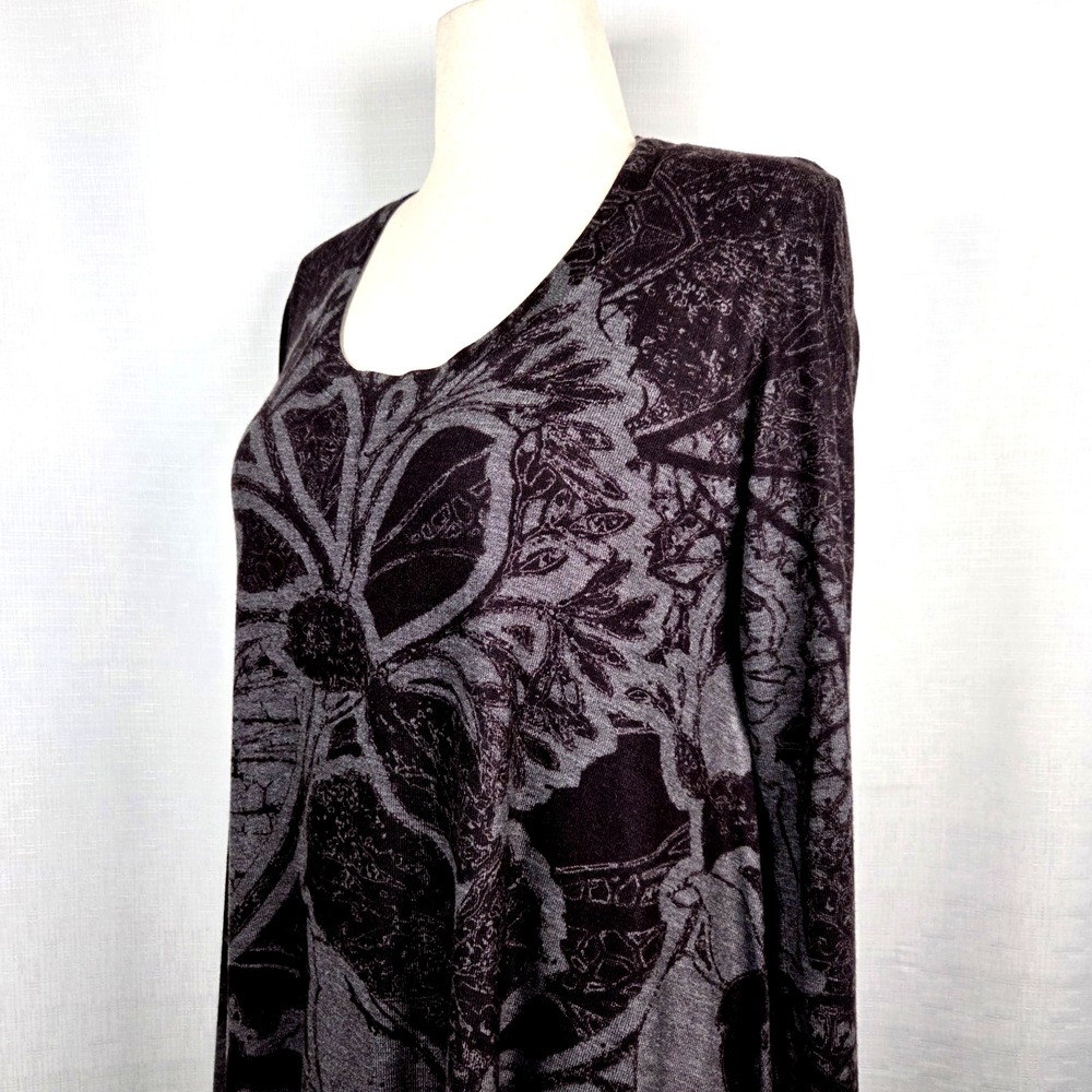 Soft Surroundings Black Floral Sweater Long Tunic Women's M Sharkbite Hem Office